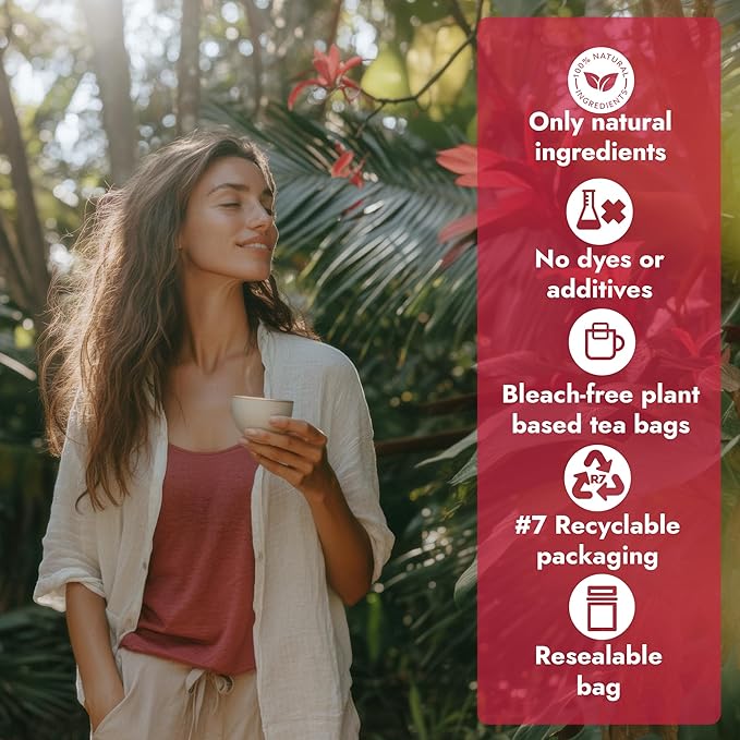 Vital Bloom Hibiscus Tea, 120 Tea Bags, 100% Natural Hibiscus Flowers, Caffein Free, Hot or Cold Brew Herbal Tea, Bleach Free Tea Bags, Non GMO (Free Bamboo Tongs included)