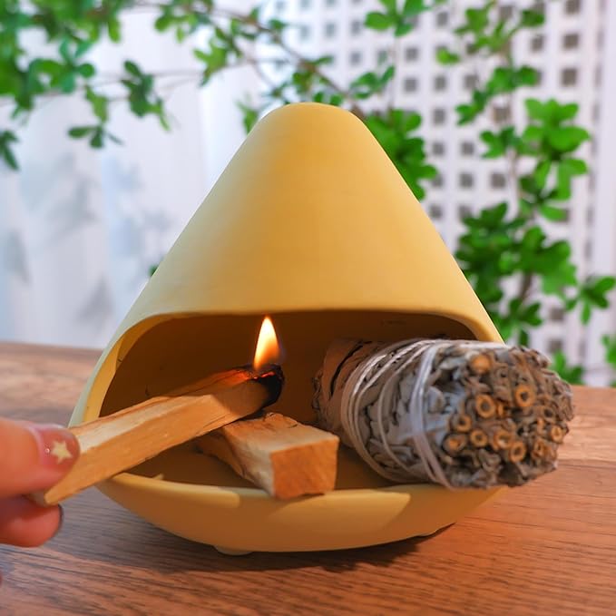 Palo Santo Holder Incense Burner-Unique Zongzi-Shaped Clay Smudge Bowl for Sage,Copal,and Stick Incense-Mini Chiminea Meditation Tool for Zen Decor for Energy, Yoga, Meditation & Aromatherapy