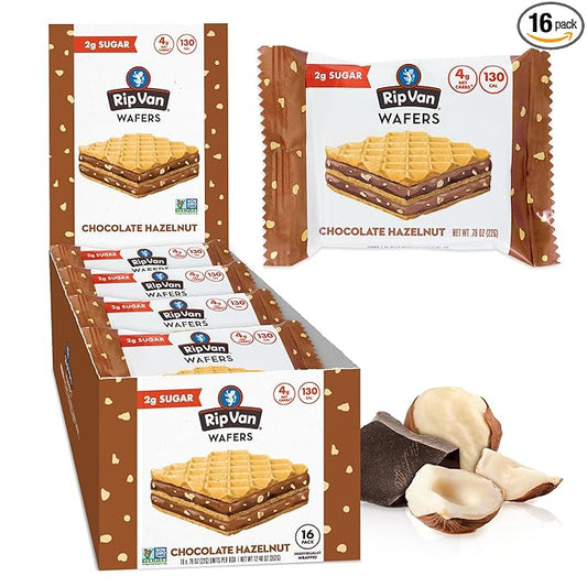 Rip Van Chocolate Hazelnut Wafer Cookies, Keto, Non-GMO, Healthy Snacks, Low Carb & Low Sugar (2g), Low Calorie, Vegan, 16 Count