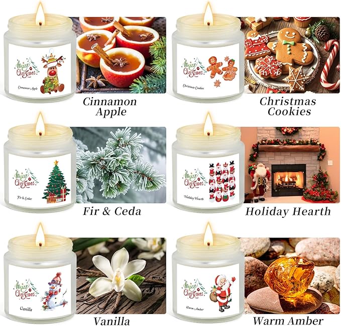 Christmas Scented Candles for Home, 6 Pack Soy Set, 21 oz Jar, Perfect Gifts for Women/Coworker/Girlfriend/Friends