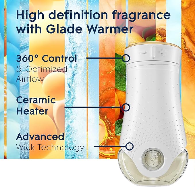Glade PlugIns Refills Air Freshener,Coastal Sunshine Citrus, Scented and Essential Oils for Home and Bathroom, 0.67 Fl Oz, 5 Count