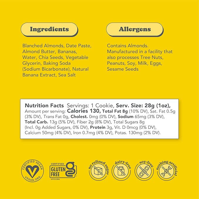 Love + Chew Soft Baked Protein Cookies, Gluten Free | (18) Count Banana Bread Minis | Vegan, Paleo, Non GMO and Packed with Superfoods. - Individually Wrapped, and Made from High Protein Almonds - (1) Ounce Cookies