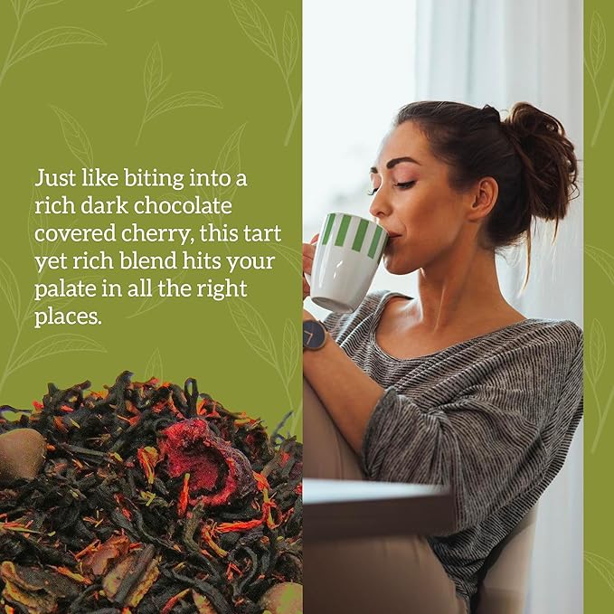 Nelson's Tea Dark Chocolate Cherry - Rich blend of Pu-erh Black Tea, Chocolate Chips, Wild Cherry Bark, Dried Cherries Herbal Loose Leaf Tea - 16oz