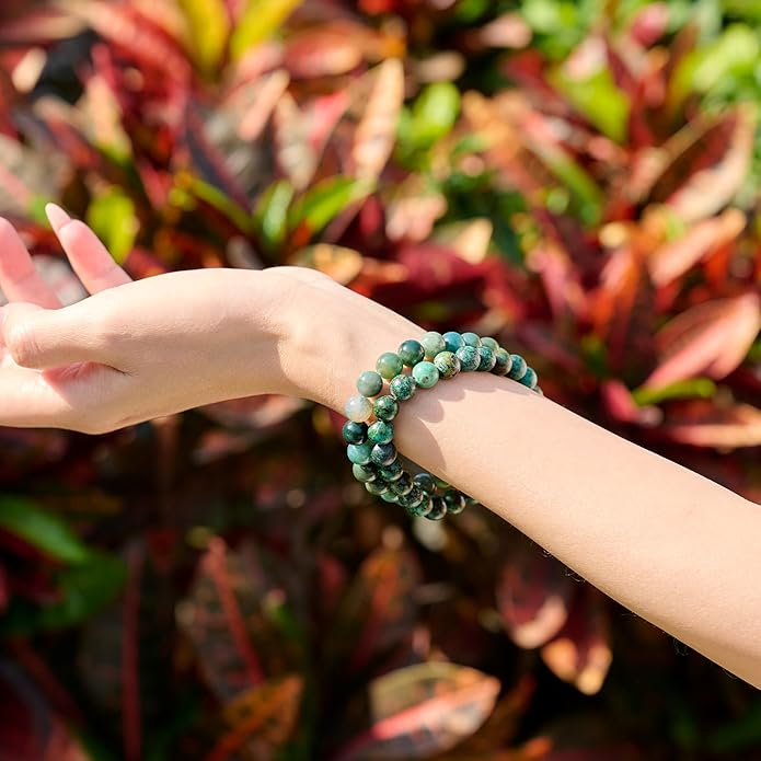 Bivei Natural Gemstone Semi Precious Healing Crystals Handmade Stretchy Round Beads Bracelet, Enhance Positive Energy