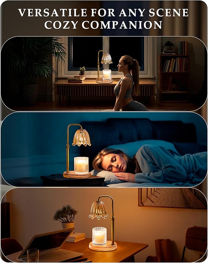 Candle Warmer Lamp with Timer, Dimmer & Adjustable Height, 20MM Crystal Base, 2 Blubs, Fit Jar Scented Candles, Safe Aromatherapy Light for Sleep, Work, Yoga, Bedroom, Office, Gift for Women