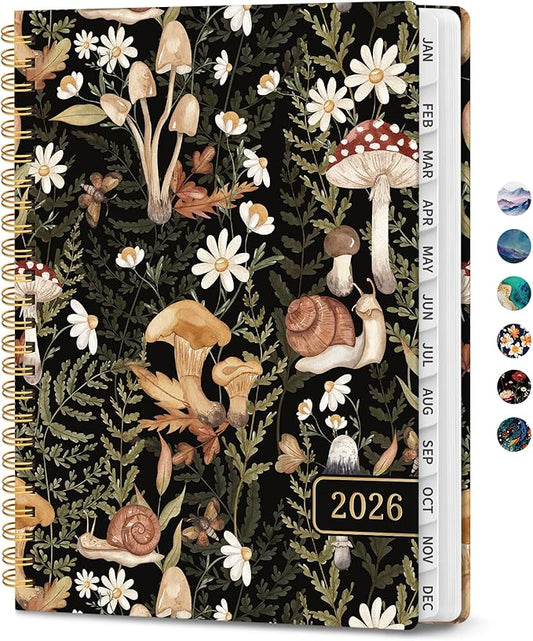 2026 Planner, Monthly and Weekly Calendar Planner for Women, January 2026 - December 2026, Hardcover Pretty 2026 Agenda Planner Book with Tabs, Spiral Bound, Perfect for School Office Home Supplies, 8.5" x 11" - Mushroom