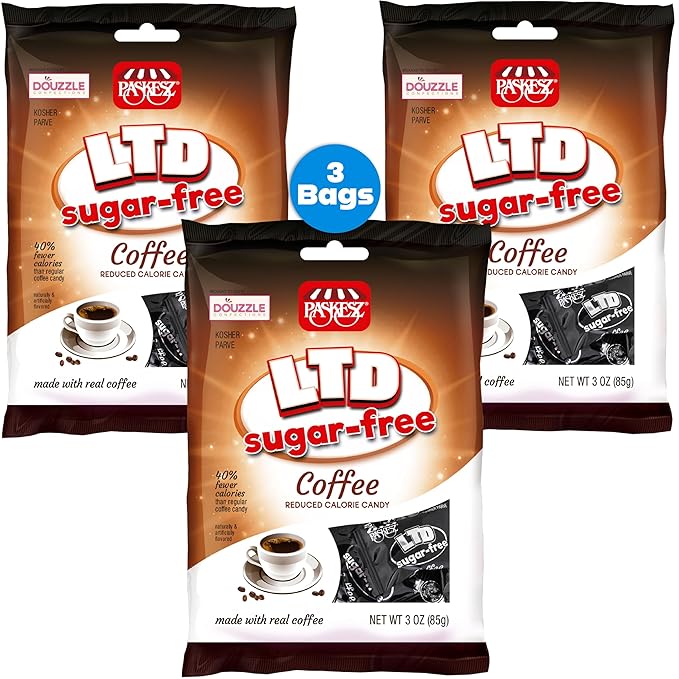 DOUzzle Sugar Free Hard Coffee Candy, Made with Real Coffee (3 Pack) Individually Wrapped - Healthy Low Calorie Snack, Gluten Free, Nut Free - Kosher Parve