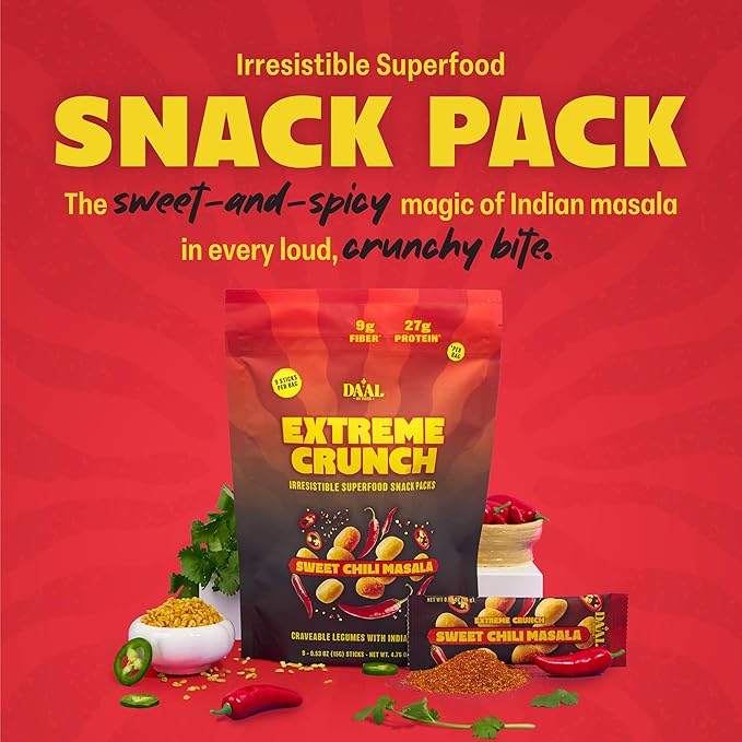 Daal By Keen Crunchy Mung Bean Snacks – Sweet Chili Masala – Plant-Based Protein, High Fiber, Gluten-Free, Nut-Free – Mix into Salads or Enjoy as an On-the-Go Snack – 1 Resealable Pack, 4.76 oz