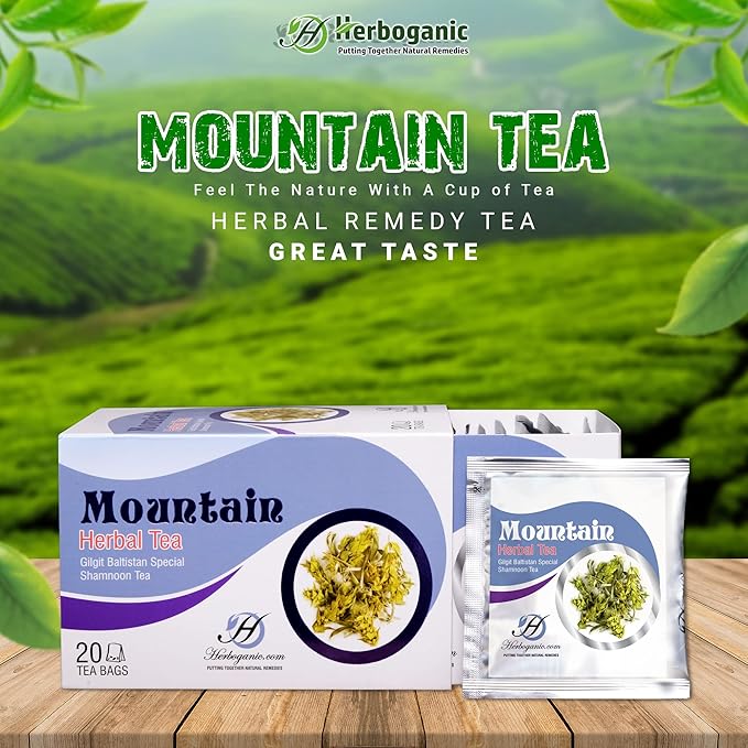 HERBOGANIC Mountain Herbal Tea - Digestion Support and Immune Boost | Refreshing and Delicious Blend | Natural Ingredients | 20 Tea Bags