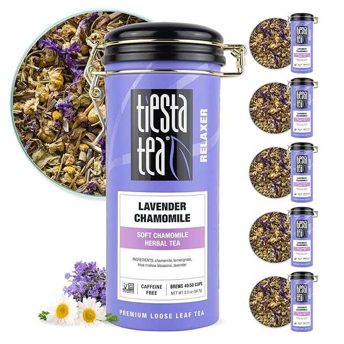 Tiesta Tea - Lavender Chamomile | Loose Leaf | Soft Chamomile Herbal Tea | Premium Non-Caffeinated Blend | Make Hot or Iced & Brews Up to 50 Cups | 12 Ounce Refillable Tin, Pack of 6