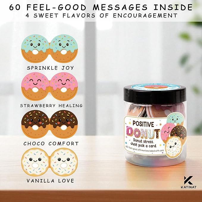 Positive Donut Jar, Emotional Inspirational Support 60 Affirmation Cards, Stocking Stuffers for Teen Girls, Birthday Gifts for Teenage Girls, Teen Girl Gifts Trendy Stuff