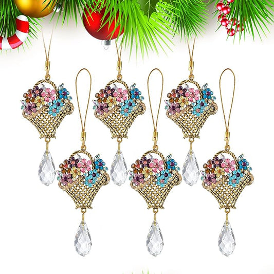 H&D HYALINE & DORA 6 Pcs Flower Basket Ornaments for Christmas Tree Basket Christmas Ornaments Decor Xmas Gifts for Flower Lovers, Women, Wife