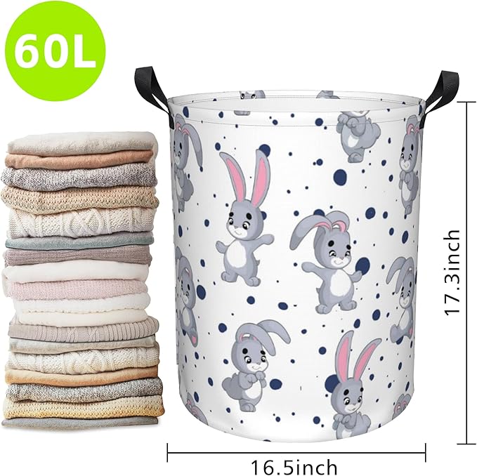 Laundry Basket Cartoon Rabbits Laundry Hamper Large Laundry Basket Storage Basket Tote Bag Collapsible Organizer Basket for Bathroom,Laundry,Bedroom 17.3 x16.5 Inch