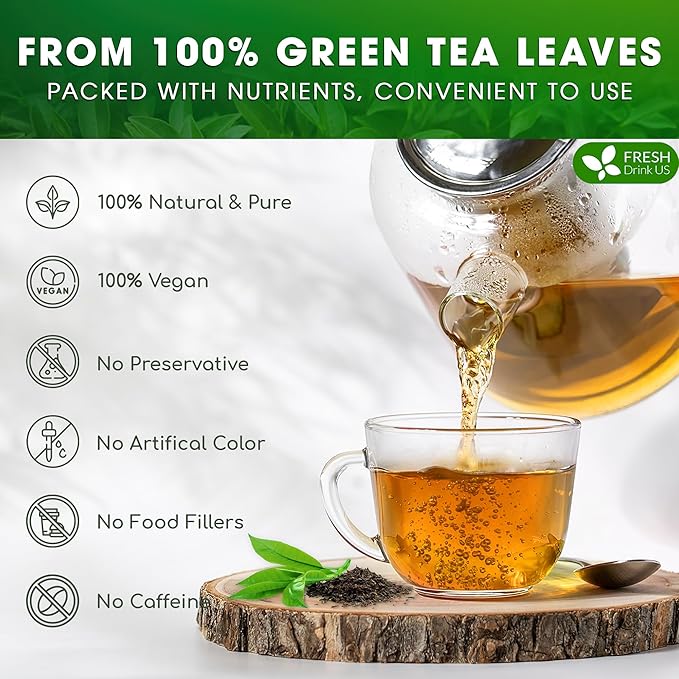 FreshDrinkUS, Premium 120 Green Tea Bags, 100% Natural & Pure from Green Tea. Green Herbal Tea. Made with Natural Material Tea Bags. No Sugar, No Gluten, Vegan