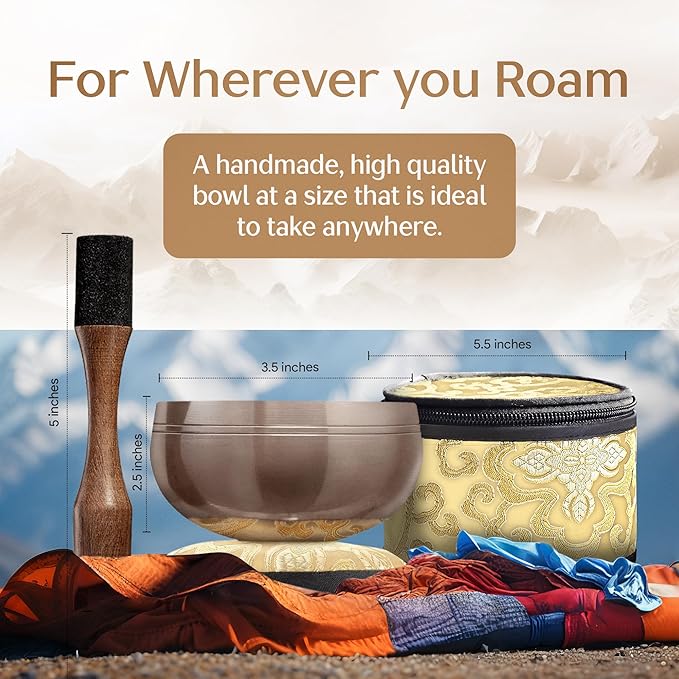 Tibetan Singing Bowl Set with Case – Authentic Plain Design – Meditation Bowl & Sound Bowl with Cushion, Mallet & Guide – Handmade Nepali Bowls – Chakra Balancing – Meditation Sound Bath Kit