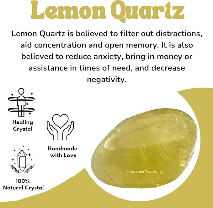 Amazing Gemstone Lemon Quartz Crystals&Healing Stones Tumbled - 1 oz Lemon Quartz Stone, Natural Healing Stones for Energy Balance, Stress Relief - Premium Polished Gems Rocks for Meditation&Wellness