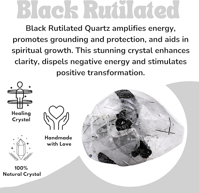 Amazing Gemstone Black Rutilated Quartz Crystals & Healing Stones Tumbled - 1 oz Black Rutilated Quartz Stone, Healing Stones for Energy Balance, Premium Polished Gems Rocks for Meditation & Wellness