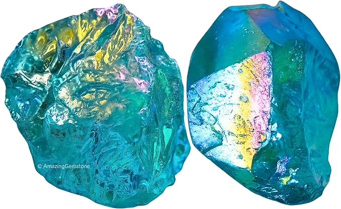 Amazing Gemstone Aqua Aura Quartz Raw Crystals and Healing Stones, Natural Rocks for Meditation - DIY Raw Stones and Crystals, 2 Pieces