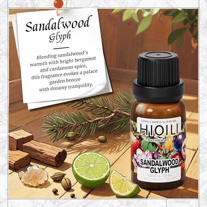 HIQILI Sandalwood Glyph Diffuser Oil, Inspired by Gio. Santal, Fall Scents, Long Lasting Scents for Home Diffuser, Relaxing - 0.34 Fl Oz