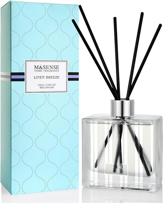 M&SENSE Linen Breeze Reed Diffuser Set - 7.04oz Scented Diffusers for Home with Sticks, Shelf Decor for Bedroom Bathroom Office for Women Friend