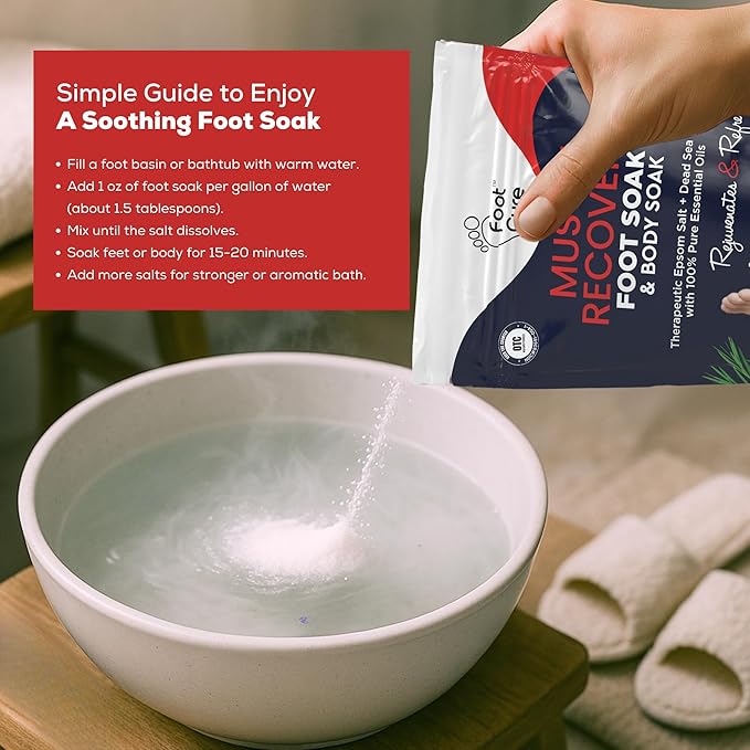 FOOT CURE Tea Tree Oil & Muscle Foot Soak with Epsom Salts - All-Natural Salts for Post-Workout Recovery - Softens Calluses, Soothes Sore & Tired Feet, Foot Odor Control, Spa Pedicure (Pack of 2)