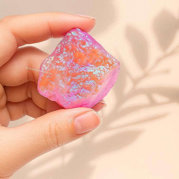 Amazing Gemstone Angel Aura Rose Quartz Raw Crystals and Healing Stones, Natural Rocks for Tumbling - DIY Raw Stones and Crystals, 2 Pieces