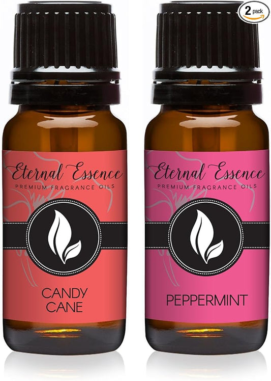 Eternal Essence Oils 2 Pack 10ml Premium Fragrance Oil - Candy Cane & Peppermint - for Candle, Soap Making, Aromatherapy, Diffusers, Home Care, & Humidifiers