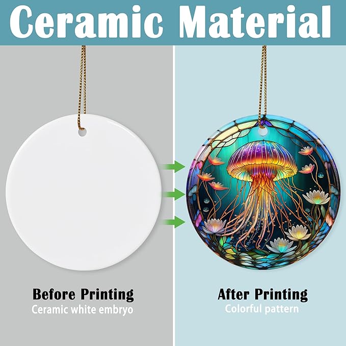 Colorful Ceramic Jellyfish Christmas Ornament, Jellyfish Ornaments for Christmas Tree, Holiday Decorations, Christmas Decor, Gifts for Jellyfish Lovers, Christmas Ornament Gift Ideas