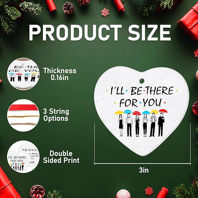 34HD Gifts for Christmas, Coworker Christmas Ornament Heart-Shaped Ceramic 2-Side Printed, Friends Gifts for Men, Women, Christmas Decorations