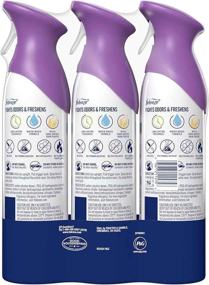 Febreze Air Mist Air Freshener Spray, Odor-Fighting Room Spray, Air Fresheners for Home and Bathroom and Kitchen, Aerosol Can, Southen Lilac Mornings Scent, 8.8oz, 3 Count