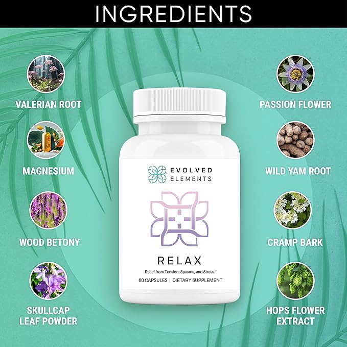 All-Natural Muscle Relaxer | 60 Capsules | Spasm Relief with Magnesium, Passion Flower, and Valerian Root | Relieves Muscle Spasms, Tension, and Promotes Calmness