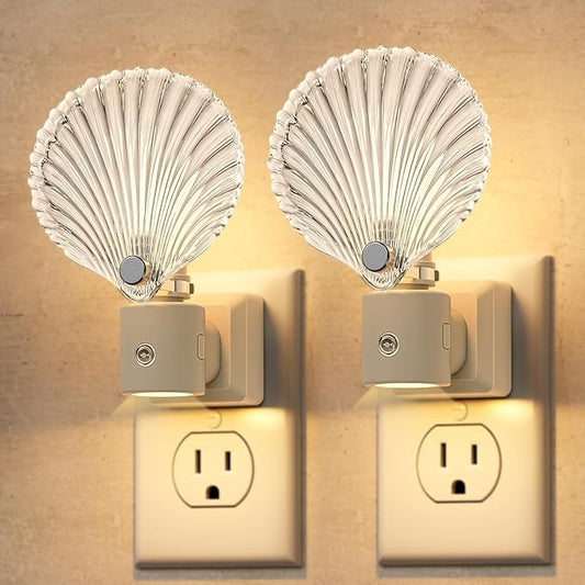 DORESshop LED Night Light[2 Pack], Glass Shell Night Lights Plug into Wall, 3 Level Brightness Adjustable Plug in NightLight with 360° Rotatable, Dusk to Dawn Sensor Nightlights for Bedroom, 3000K