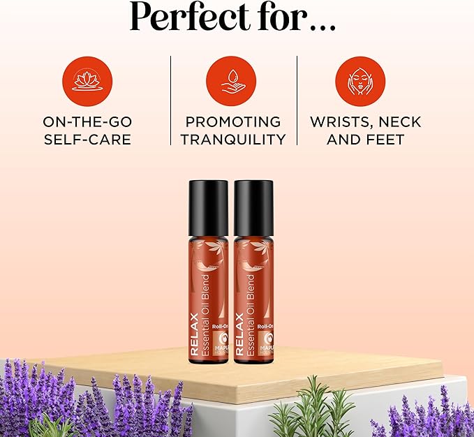 Relaxing Essential Oil Roll On - Aromatherapy Essential Oil Roller with Calming Essential Oils - Relaxing Essential Oil Blend with Lavender Ylang Ylang Chamomile & Geranium for Stress Support (2 Pack)