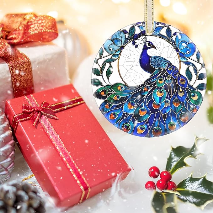 Ceramic Peacock Hanging Ornament - Christmas Tree Decor - Gifts for Peacock Lovers