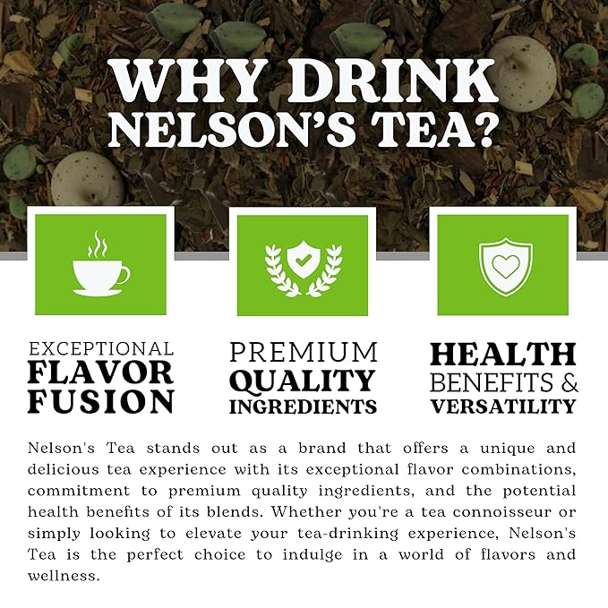 Nelson's Tea - Peppermint White Chocolate - Caffeine Free - Loose Leaf Peppermint Tea with Green & Red Rooibos - White Chocolate Tea (16 oz)