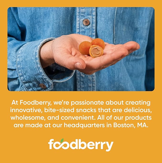 Foodberry Peach Mango & Peanut Butter Trailberries, Nutritious Snack, Delicious Bites of Creamy Peanut Butter Coated in Real Fruit (Like Softer Fruit Leather), 4g Protein, 4g Fiber, Pack of 6