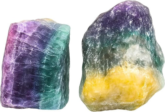 Amazing Gemstone Fluorite Raw Crystals and Healing Stones, Natural Rocks for Tumbling - DIY Raw Stones and Crystals, 2 Pieces