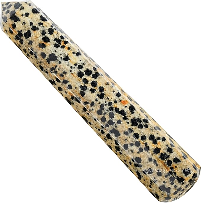 Amazing Gemstone Dalmatian Jasper Crystal Wand Massage Stick - Pelvic Wand Gua Sha for Adults - Crystals and Healing Stones Massage Wands for Adults Gifts (Pointed)