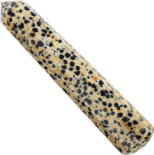 Amazing Gemstone Dalmatian Jasper Crystal Wand Massage Stick - Pelvic Wand Gua Sha for Adults - Crystals and Healing Stones Massage Wands for Adults Gifts (Pointed)