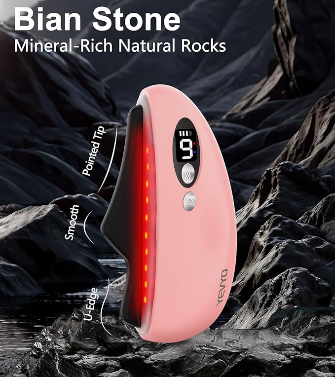 Gua Sha Facial Tool, Electric Black Obsidian Guasha Tool for Face, Chin, Neck, Body, Heated Vibrating Massage Gua Sha Stone for Face Sculpting