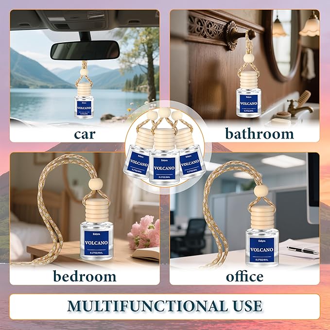 Hanging Car Air Freshener (Pack of 3) : Luxury Car Perfume for Women Men | Cute & Reusable Bottle with 45+ Days Long-Lasting Fragrance Oil Diffuser, Volcano