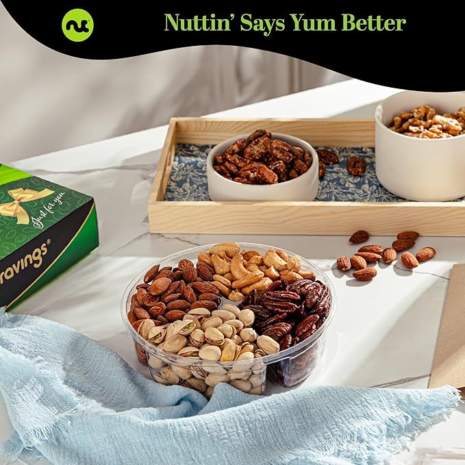 NUT CRAVINGS - Diwali Sweets Hamper Mid-Autumn Festival Mixed Nuts Gift Basket in Green Gold Box (4 Assortments) Food Arrangement, Healthy Snack Care Package, Food Assortments