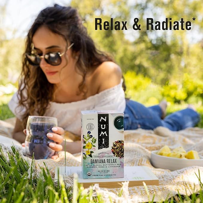 Numi Organic Tea Damiana Relax, 48 Herbal Tea Bags for Calm and Relaxation