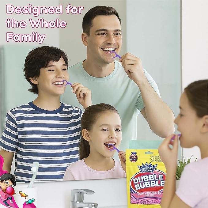 Flavored Floss Picks, 300 Count, Dental Floss Picks for Teeth with Fun Fruit Flavors, Flosser Picks for Adults and Children, | Bubble Gum Flavor