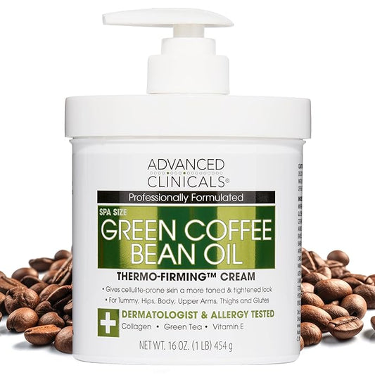 Advanced Clinicals Green Coffee Bean Thermo - Firming Body Lotion | Caffeine Infused Collagen Cream Moisturizer & Body Cream For Women, Stomach, Legs, & To Improve Look Of Textured Crepey Skin, 16 Oz