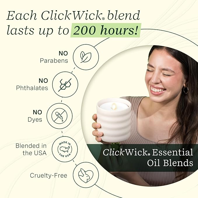 Lifelines Flameless Candle Aromatherapy Essential Oil Diffuser with 2 ClickWick Essential Oil Blends - Cordless & Waterless Diffuser for Home - Scented Electric Candles Blow Out Flame - Frosted Cream