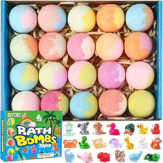 DIYDEC 20pcs Bath Bombs with Surprise Inside Bath Bombs with Mini Resin Animals for Kids Adult Valentines Easter Bubble Bath Great Gift for Christmas Halloween Boys Girls Birthday