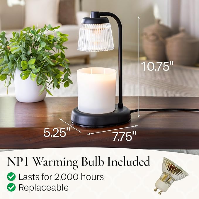 Candle Warmers Etc. Fluted Glass Lamp – for Top-Down Warming & Flame-Free Fragrance