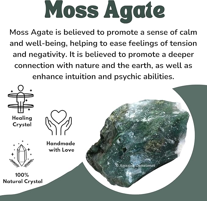 Amazing Gemstone Moss Agate Raw Crystals and Healing Stones, Natural Rocks for Tumbling and DIY Raw Stones and Crystals (5 Pieces)