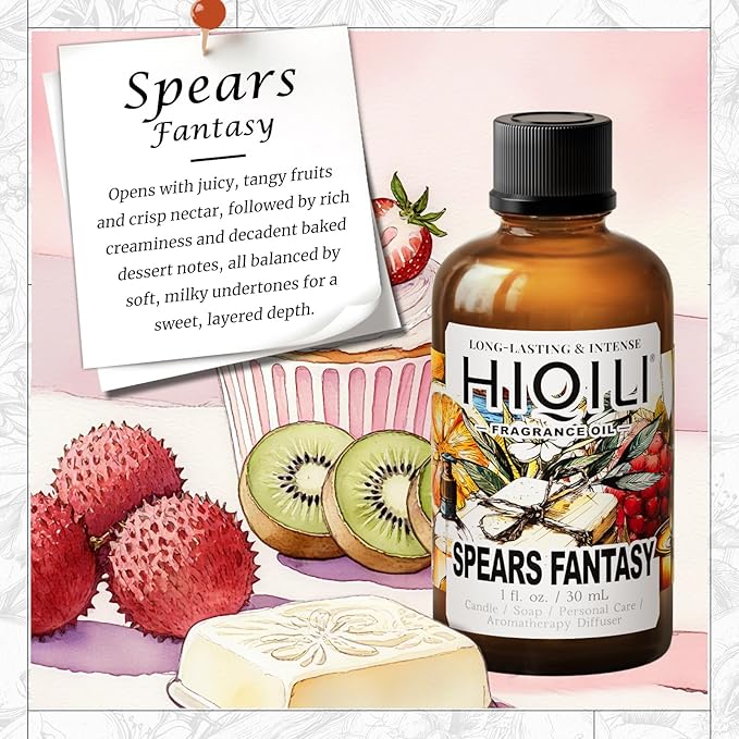 HIQILI Spears Fantasy Fragrance Oil for Home Diffuser, White Chocolate‌ & Cupcake‌ Scents, DIY Soap, Candle, Perfume Making, Long Lasting - 1 Fl Oz